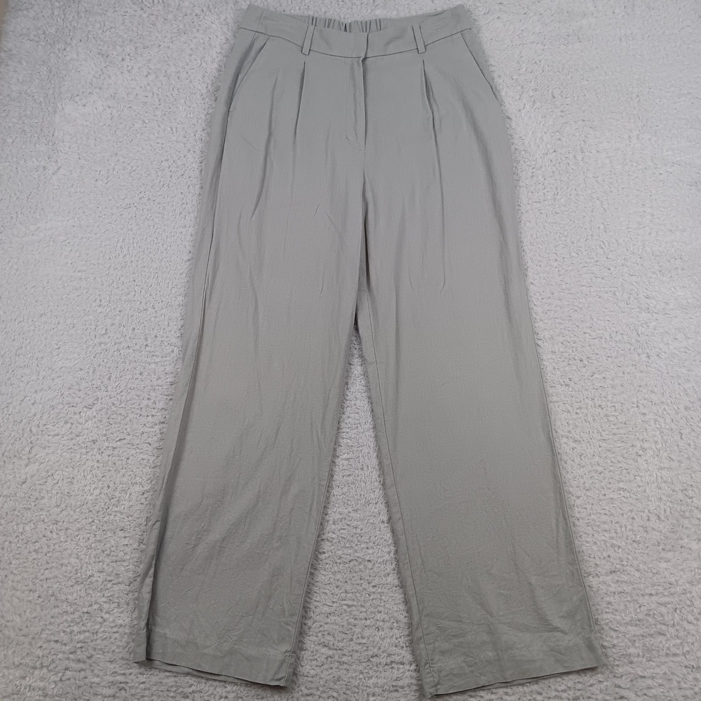 Old Navy Trouser Taylor Wide Leg Women M Silver Sage Linen Blend 683366-00